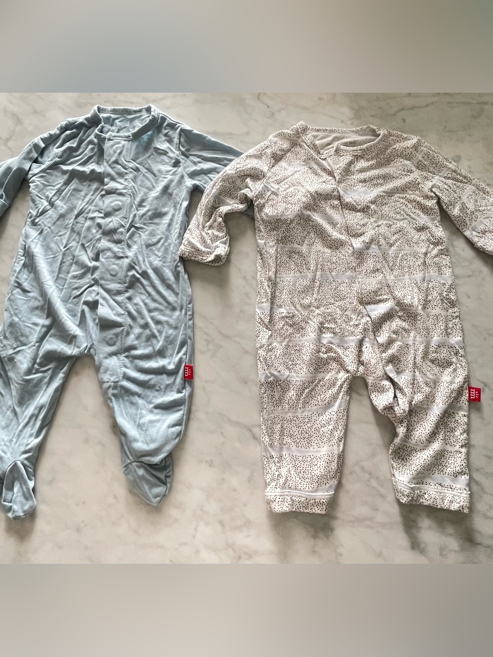 Magnetic Me Blue and Cream Footed One-Pieces
